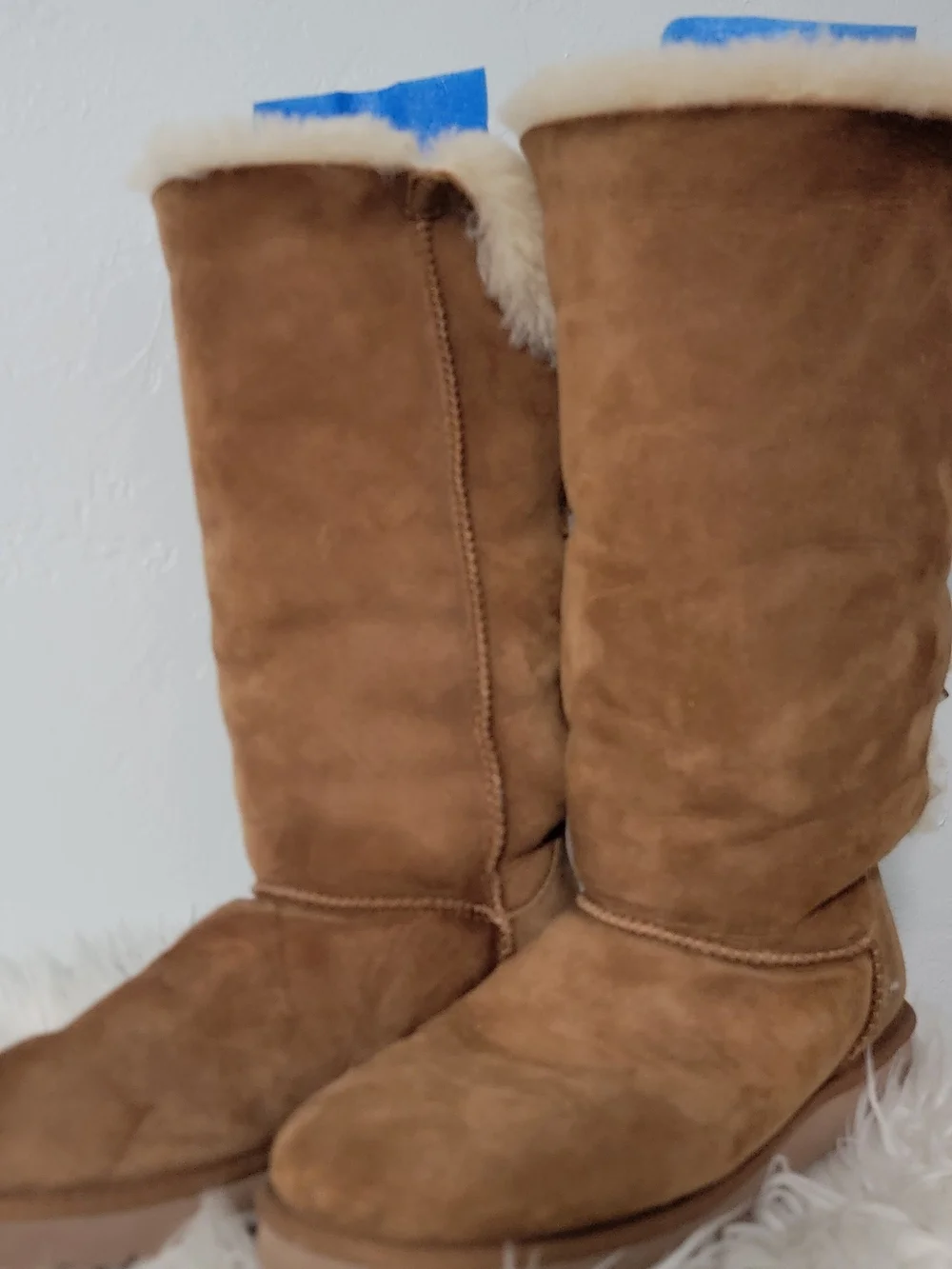 UGG Chestnut Suede Sheepskin Tall Boots with Back Bows